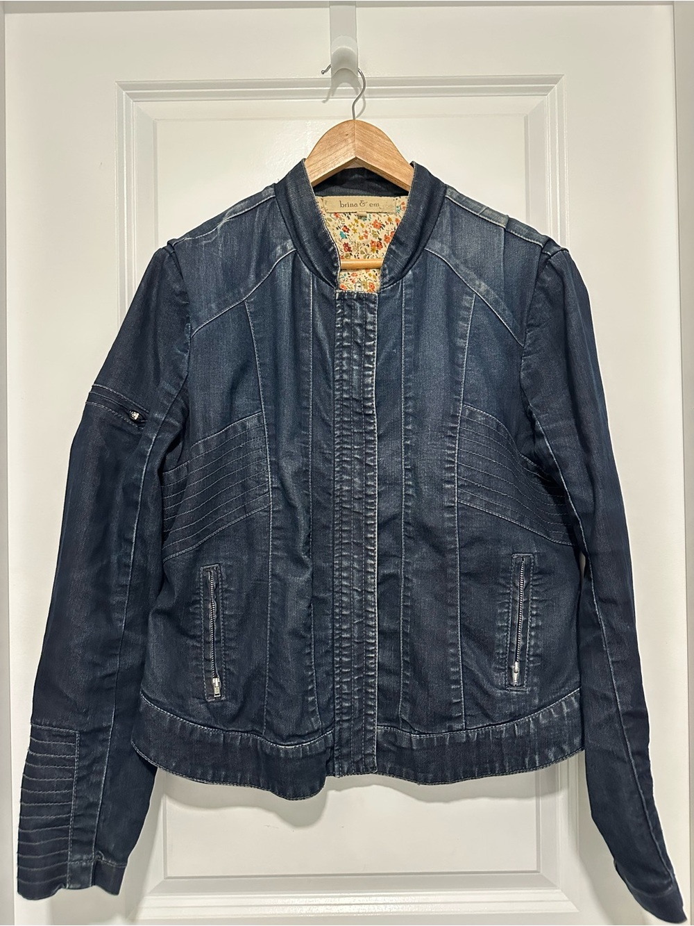 Brina & Em Women’s Dark Blue Denim Moto Jacket Size Large